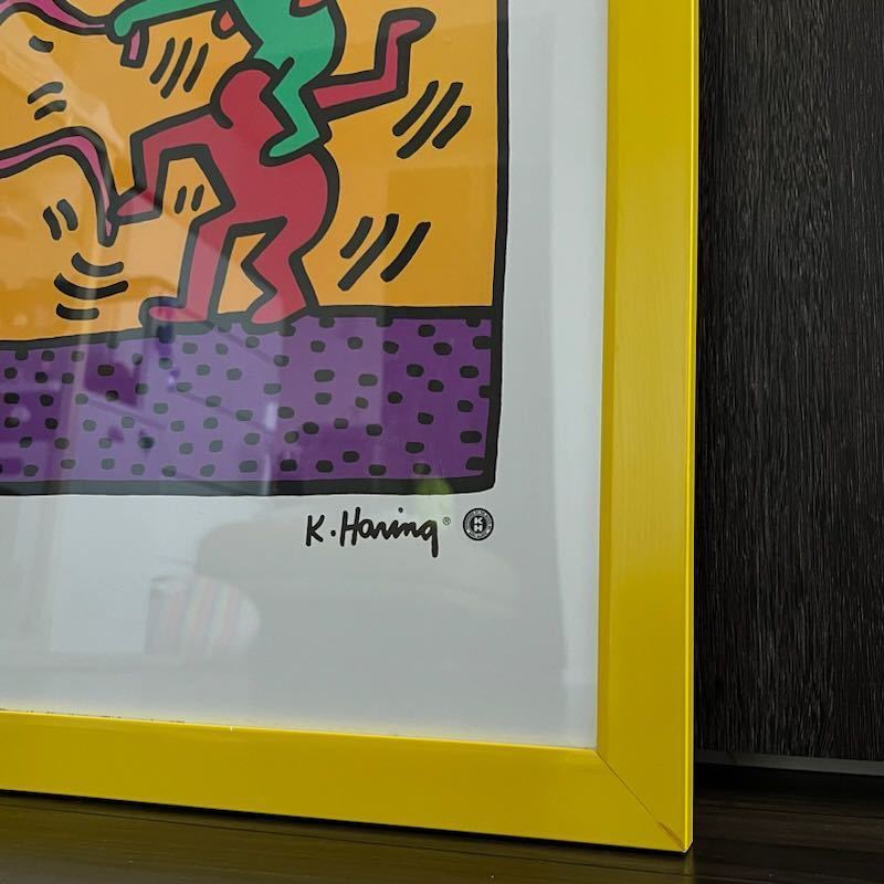 1円☆展示品☆キースヘリングKEITH HARING☆ポスター☆ポップアート☆木製 額装☆イエロー マルチ☆インテリア☆_画像3