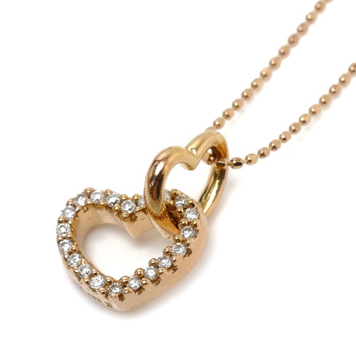 クリスマスツリー特価! フォリフォリ Follie Folli K18PG 美品 中古 レディース 40cm 3.1g ダイヤモンド0.12ct ボール ネックレス ハート ピンクゴールド ネックレス、ペンダント、チョーカー