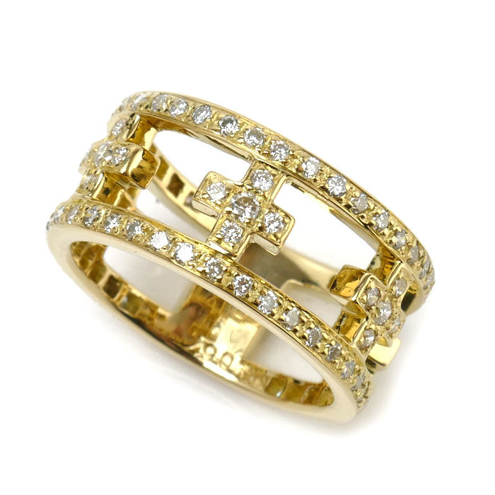 K18YG イエローゴールド リング・指輪 ダイヤモンド0.67ct 8号 5.3g クロス レディース 中古 美品