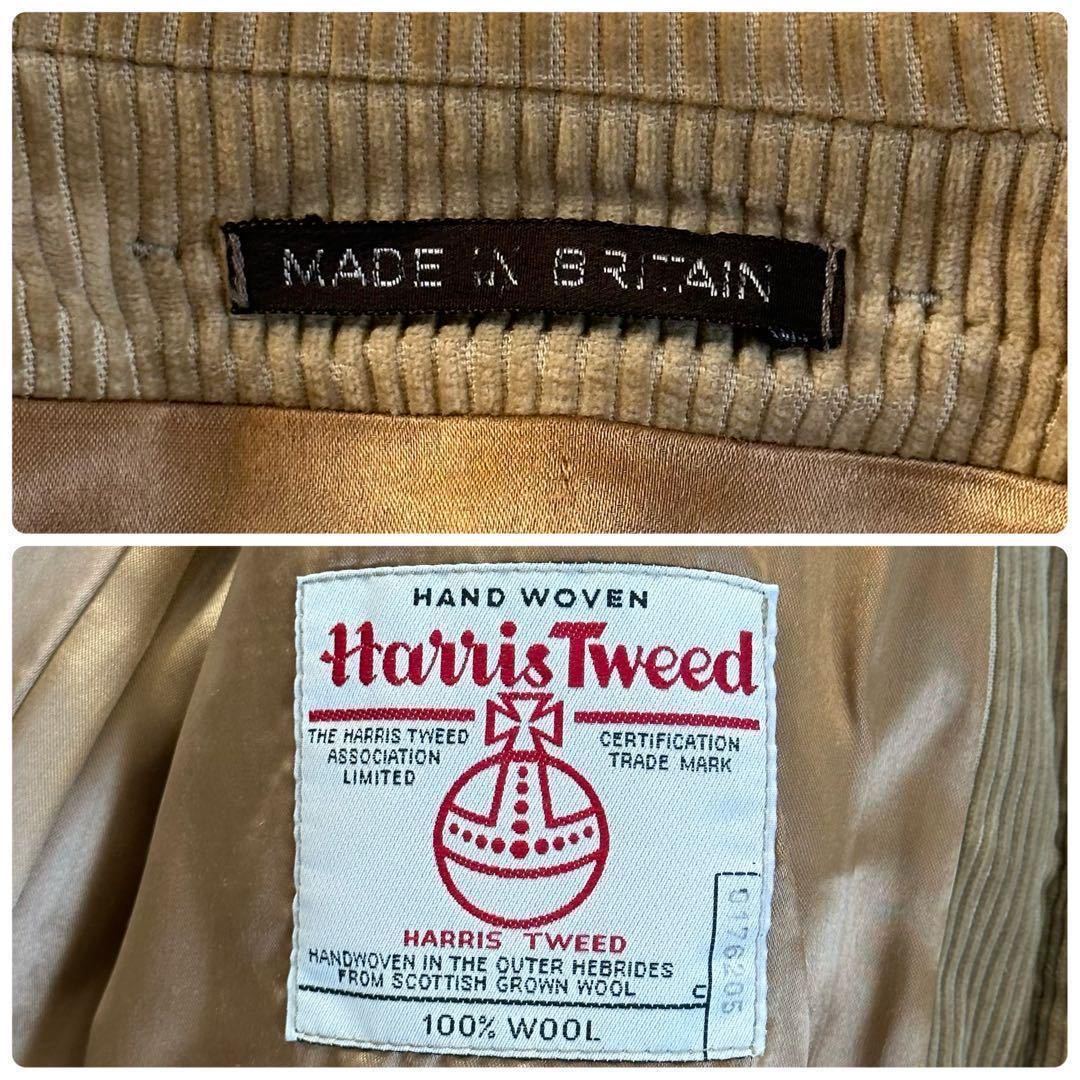 美品! XL イギリス製 ハリスツイード Harris Tweed ヘリンボーン メンズ ステンカラーコート ロングコート コーデュロイ 茶 ブラウン 灰 LL_画像10