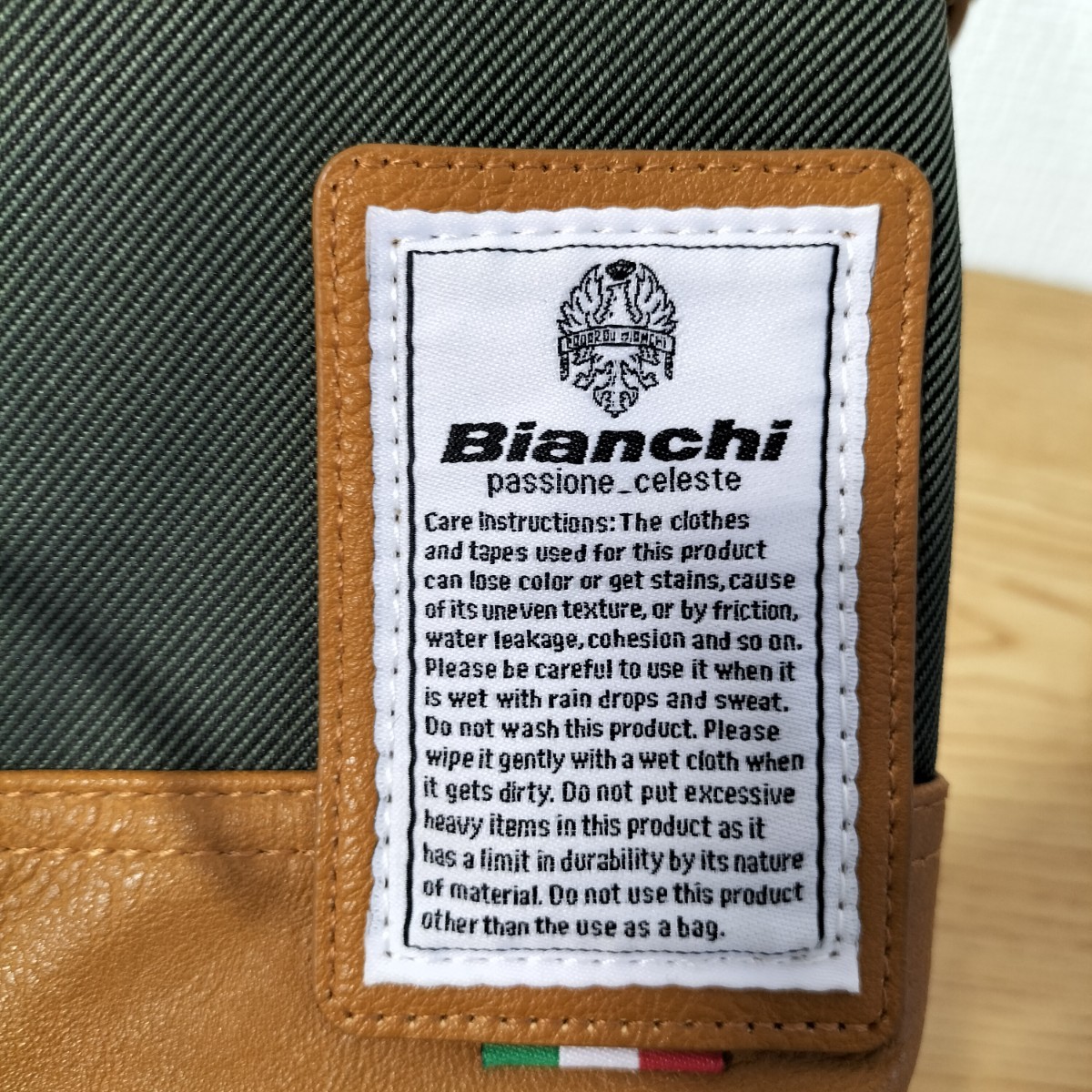 11-174 Bianchi ビアンキ ボディバッグ ショルダーバッグ ワンショルダー カーキ グリーン ベージュ キャンバス メッシュ レザー_画像6