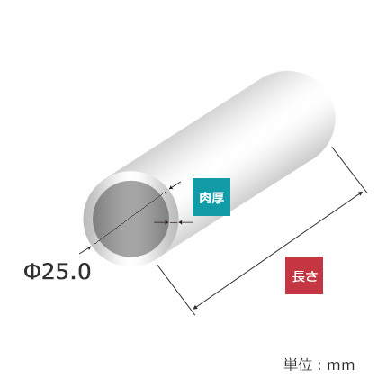 ステンレス 丸パイプ SUS304 HL 肉厚1.0mm φ25mm 長さ688mm 1本_画像2