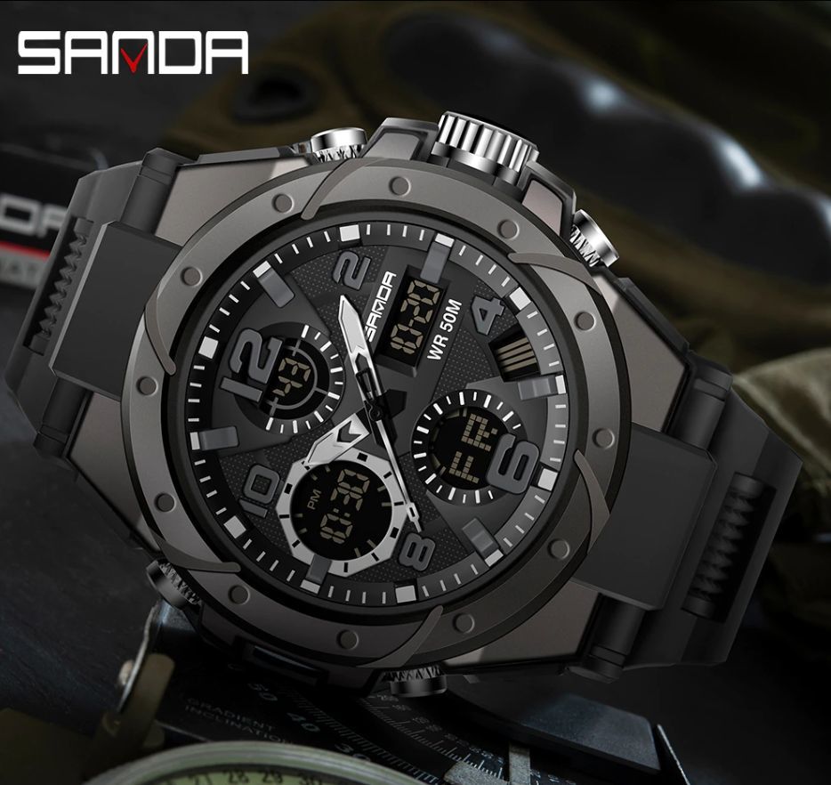46●▽新品－未使用▽●腕時計(SANDA黒)クロノグラフ アンティーク正規品クオーツカシオPRO TREKスケルトン シルバーゴールド ウイナー _画像4