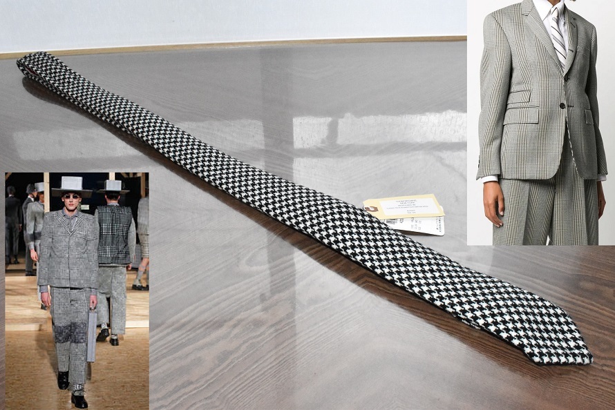 Thom Browne トムブラウン CLASSIC TIE IN HOUNDSTOOTH BRITISH WOOL ブリティッシュウール ハウンドトゥース ネクタイ 未使用_右上左下トムブラウン千鳥柄別モデル