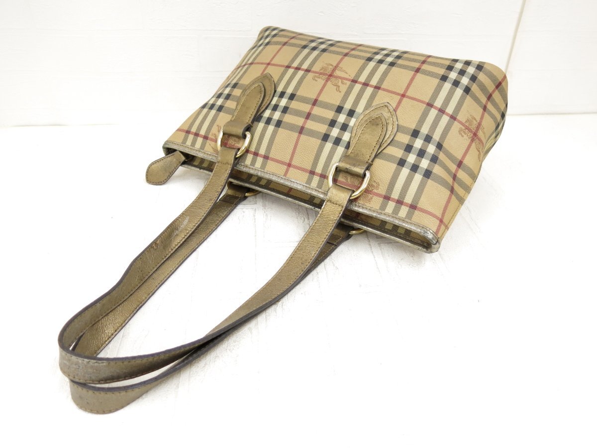 ◆美品◆BURBERRY バーバリー◆ノバチェック◆PVC カーフ レザー 本革◆トート ショルダー バッグ◆ベージュ G金具◆ヴィンテージ◆A2957_画像4