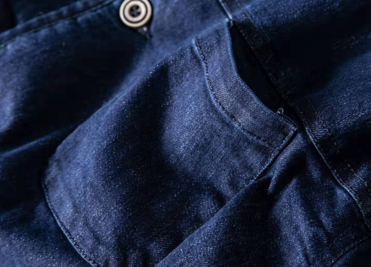 アメカジ デニム ライナージャケット カバーオール メンズ 男前 藍染 厚手 キルティング 大きいサイズ レトロ 3XL_画像7