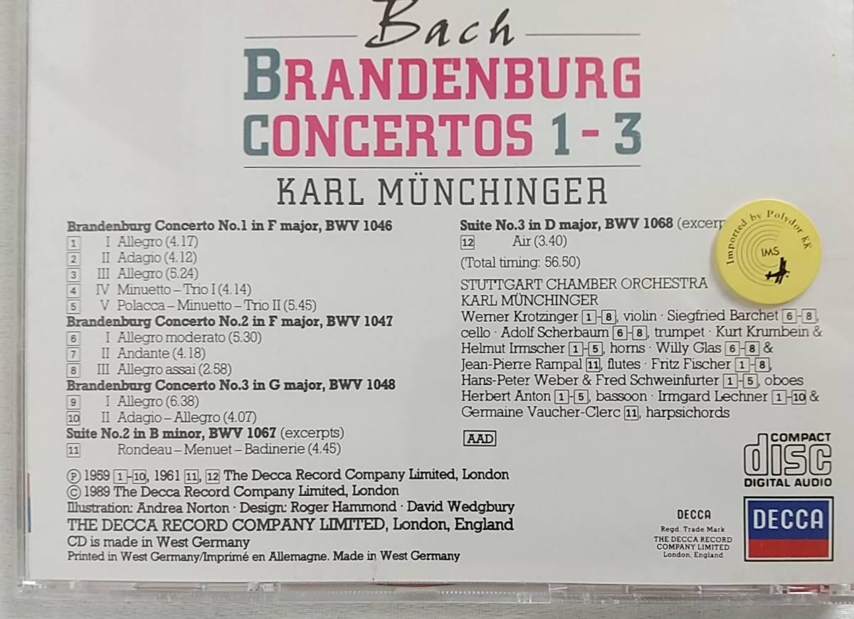 バッハ　ブランデンブルク協奏曲　第1番　第2番　第3番　カール・ミュンヒンガー　CD_画像5