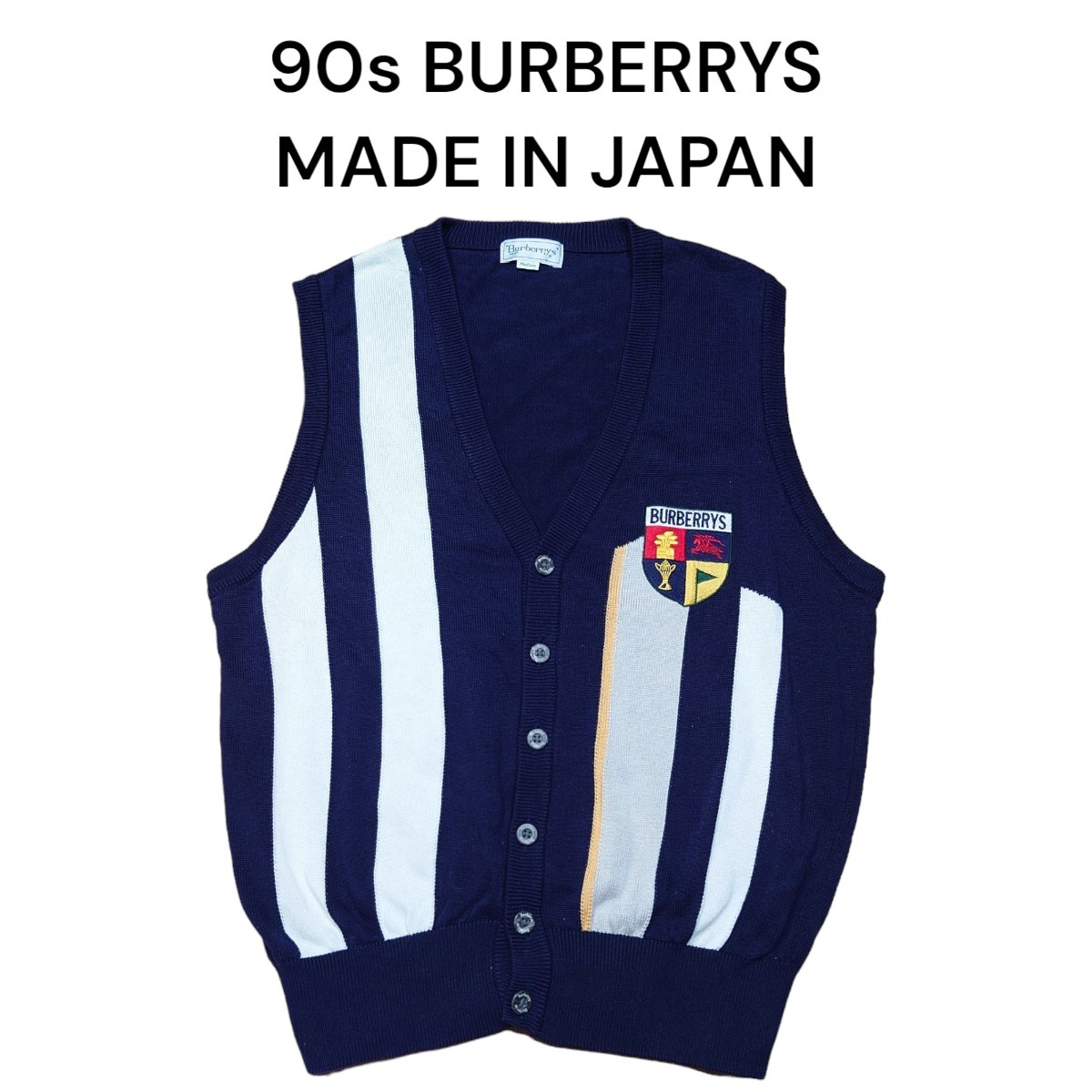 90s BURBERRYS　ビッグロゴ刺繍　ニットベスト　バーバリーズ　古着