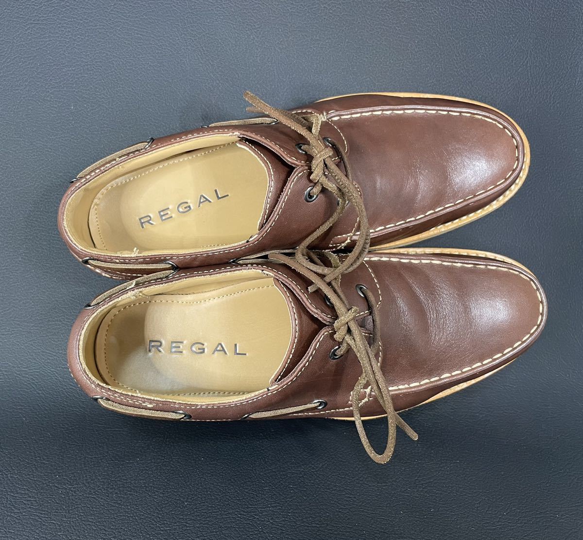 即決 REGAL リーガル 24.5cm メンズ デッキシューズ W352 ブラウン 茶 レザーシューズ カジュアルシューズ 本革 革靴 ビブラムソール_画像6