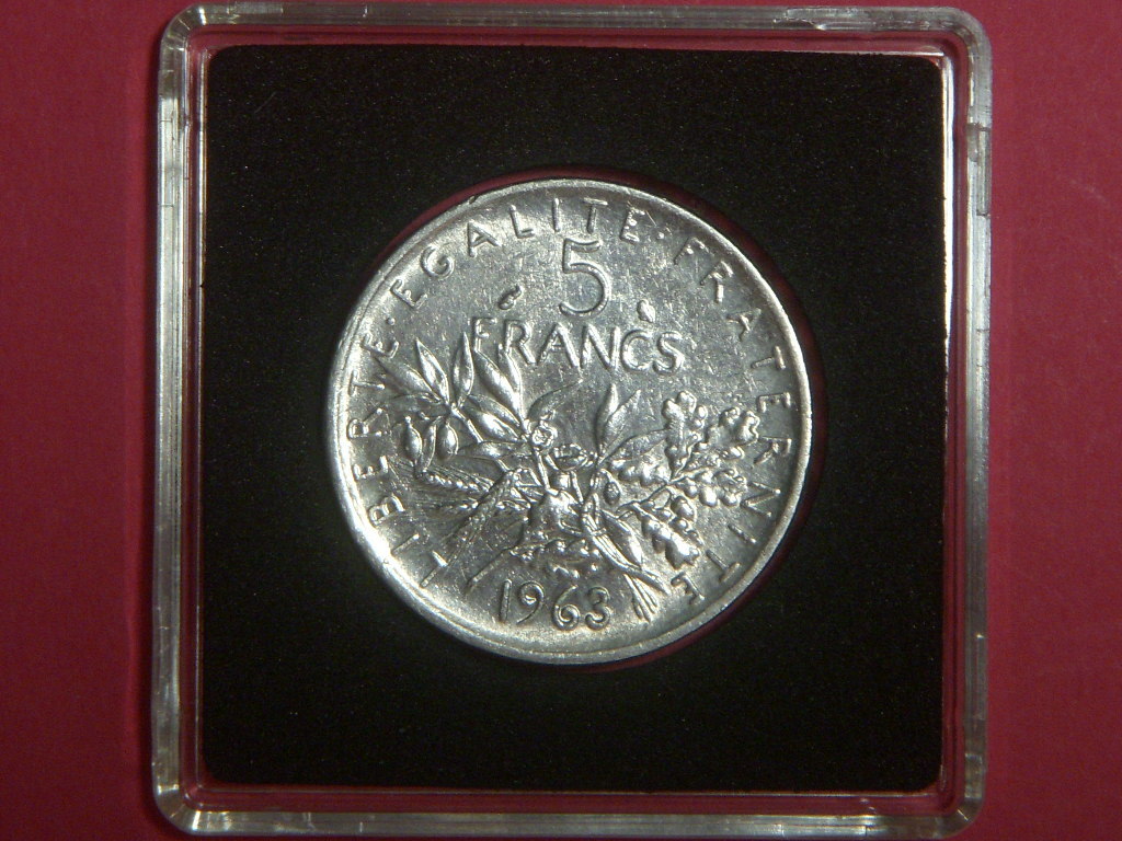本物銀貨 フランス ５フラン銀貨 1960年鋳造 黒ケースなし 大人気 希少品の画像3