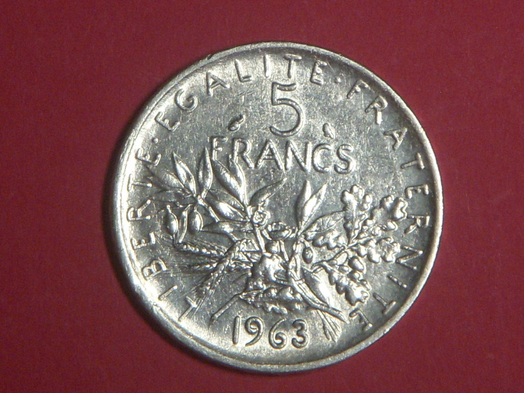 本物銀貨 フランス ５フラン銀貨 1960年鋳造 黒ケースなし 大人気 希少品の画像4