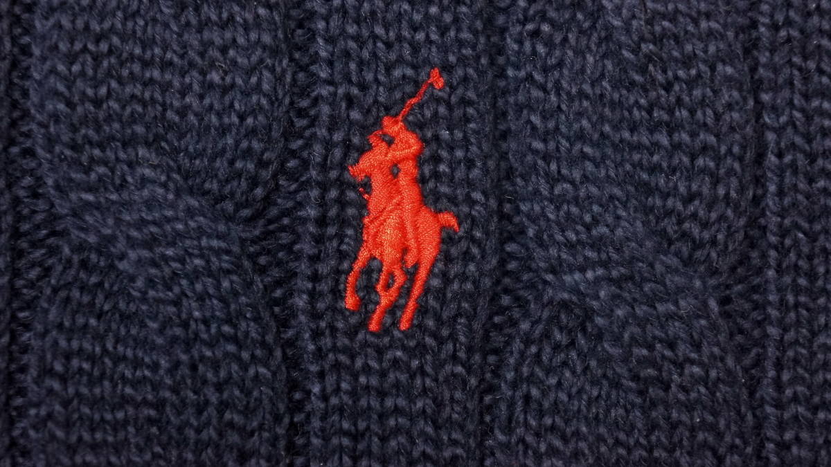 【新品】ラルフローレン ■ コットンケーブルニットセーター ■ M ■ クォータージップ ネイビー POLO RALPH LAUREN 正規品_画像2