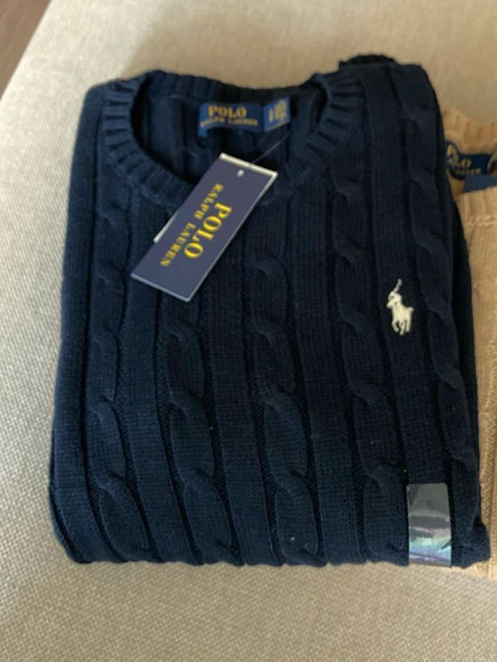 新品未使用値札付き 人気商品　POLO RALPH LAUREN　 ケーブルニット　ネイビー　XSサイズ長袖 セーター_画像2