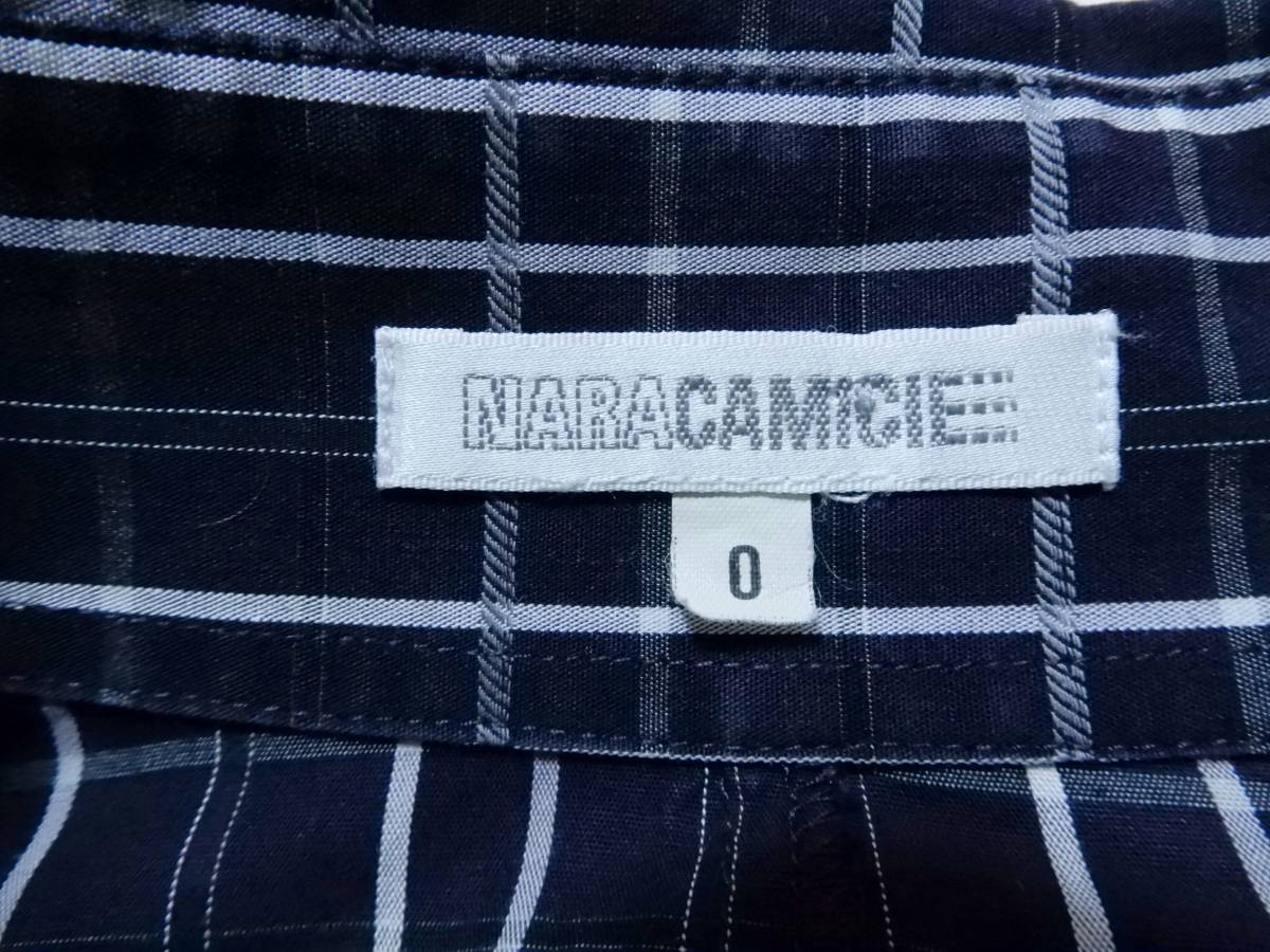 「送料無料」ナラカミーチェ：NARACAMICIE♪コットン100％：紺チェック：フリルづかいブラウス＊サイズ０_画像6