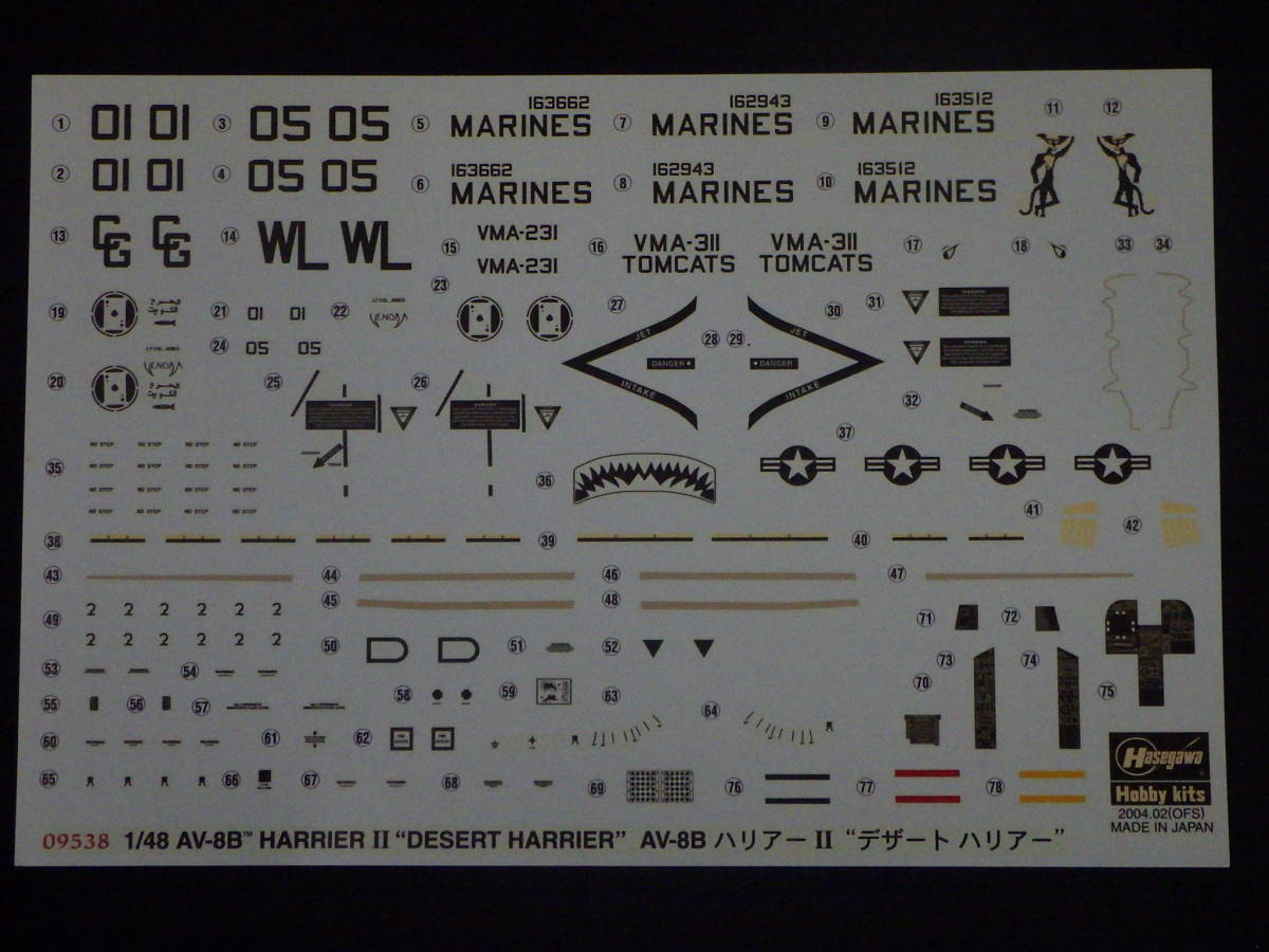 李8170 未組立 保管品 ハセガワ 1/48 アメリカ 海兵隊 攻撃機 AV-8B ハリアー II ‘デザート ハリアー’　　_画像6