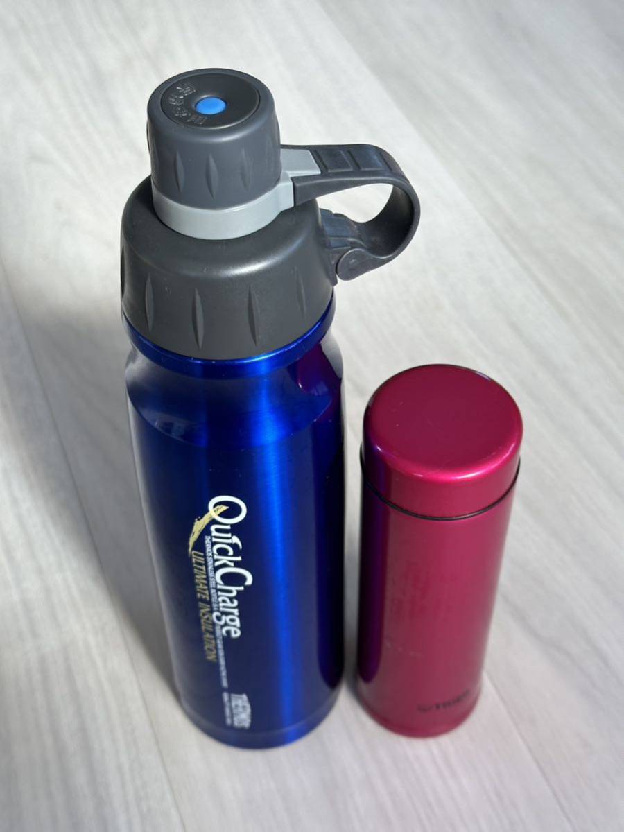 YR5)水筒 ステンレスボトル スポーツボトル タイガー　THERMOS 魔法瓶　サーモス 青　ブルー　ピンク　濃いピンク　２個セット_画像1