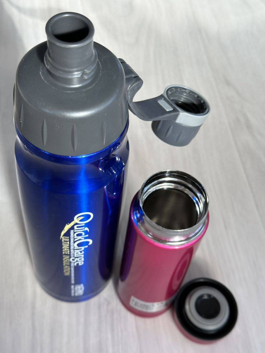 YR5)水筒 ステンレスボトル スポーツボトル タイガー　THERMOS 魔法瓶　サーモス 青　ブルー　ピンク　濃いピンク　２個セット_画像6