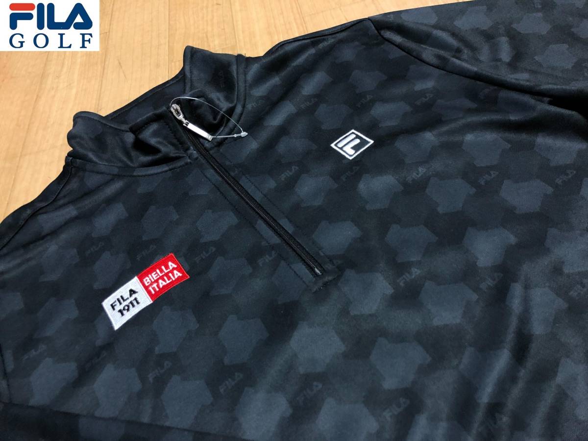 FILA GOLF(フィラゴルフ)秋冬 幾何学模様 裏起毛 ハーフジップ長袖シャツ 783-508S(ブラック)Ｌ_画像1