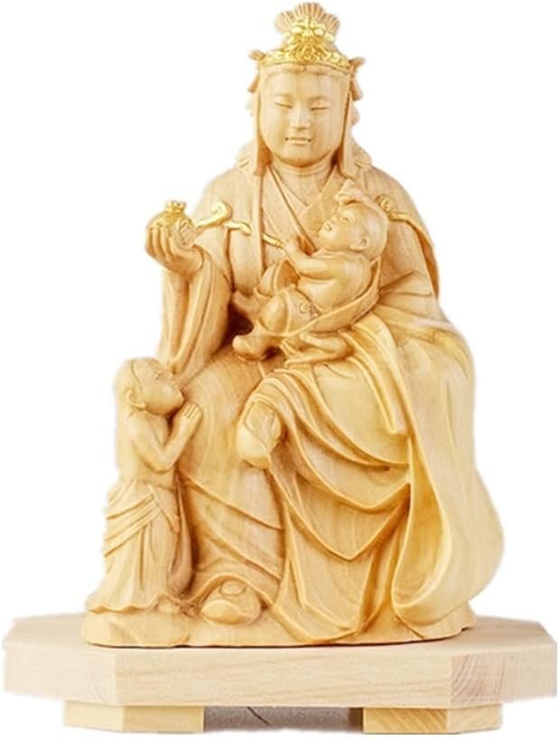 仏像 鬼子母神 彫刻仏像・木彫り仏像・手彫り仏像祈る 厄除け(高さ8.5cm) 仕上げ：金泥仕様