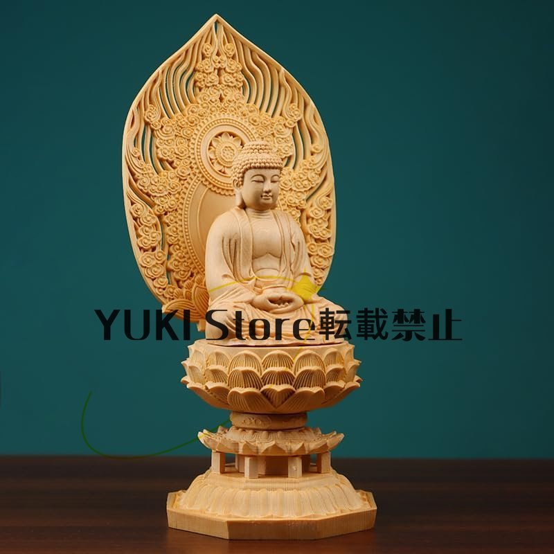 仏像 釈迦如来 木彫り 置物 八角台座 仏壇祈る 厄除け 仏壇仏像総高29cm_画像4