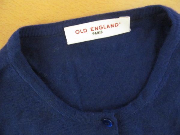 (49966)OLD ENGLAND　オールドイングランド　ウール　クルーネック　カーディガン　長袖　36　USED_右袖に糸吊り有ります。