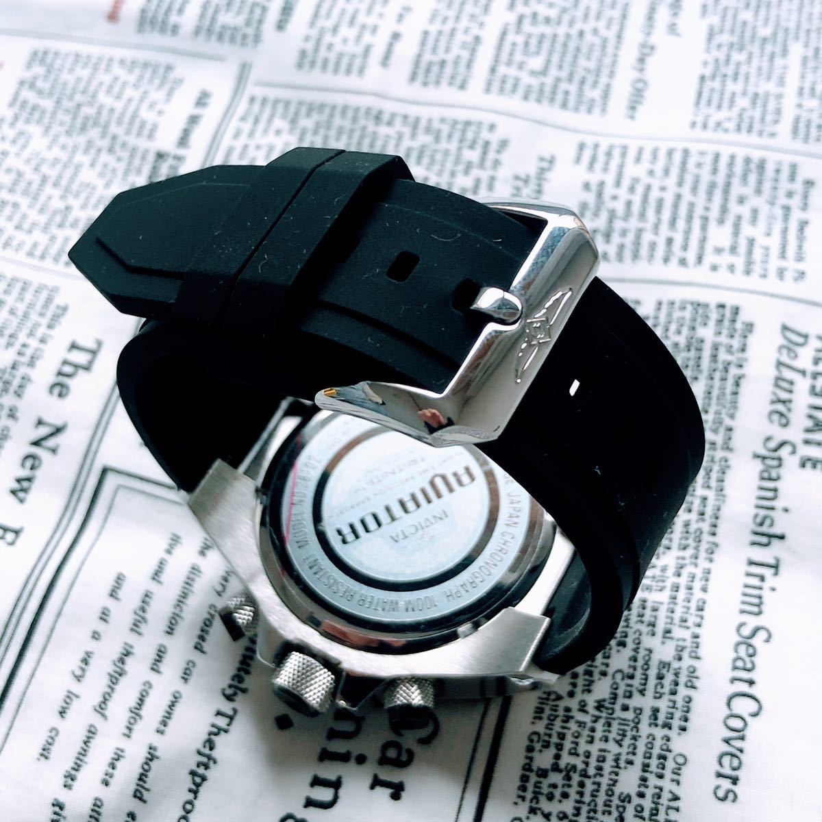 #2820【コックピット風】メンズ腕時計 インビクタ Invicta クォーツ 黒文字盤 Quartz 動作良好 3針クロノグラフ インヴィクタ カレンダーの画像7
