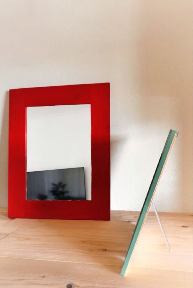 Mサイズ(グリーン1点) 壁掛けミラー　置きミラー　鏡　ウォールミラー