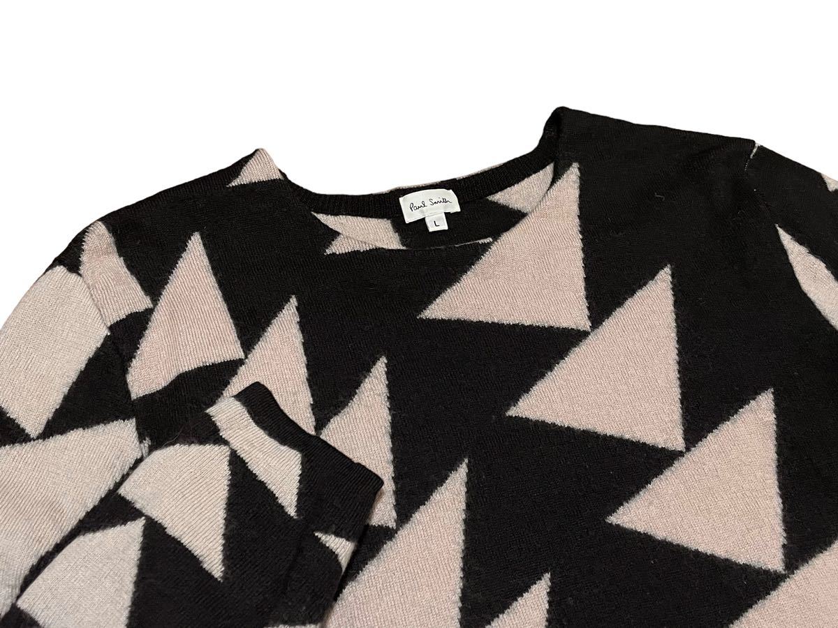 美品 Paul Smith ポールスミス セーター ニット トップス 三角 幾何学模様 羊毛100% メンズ サイズL ブラック_画像2