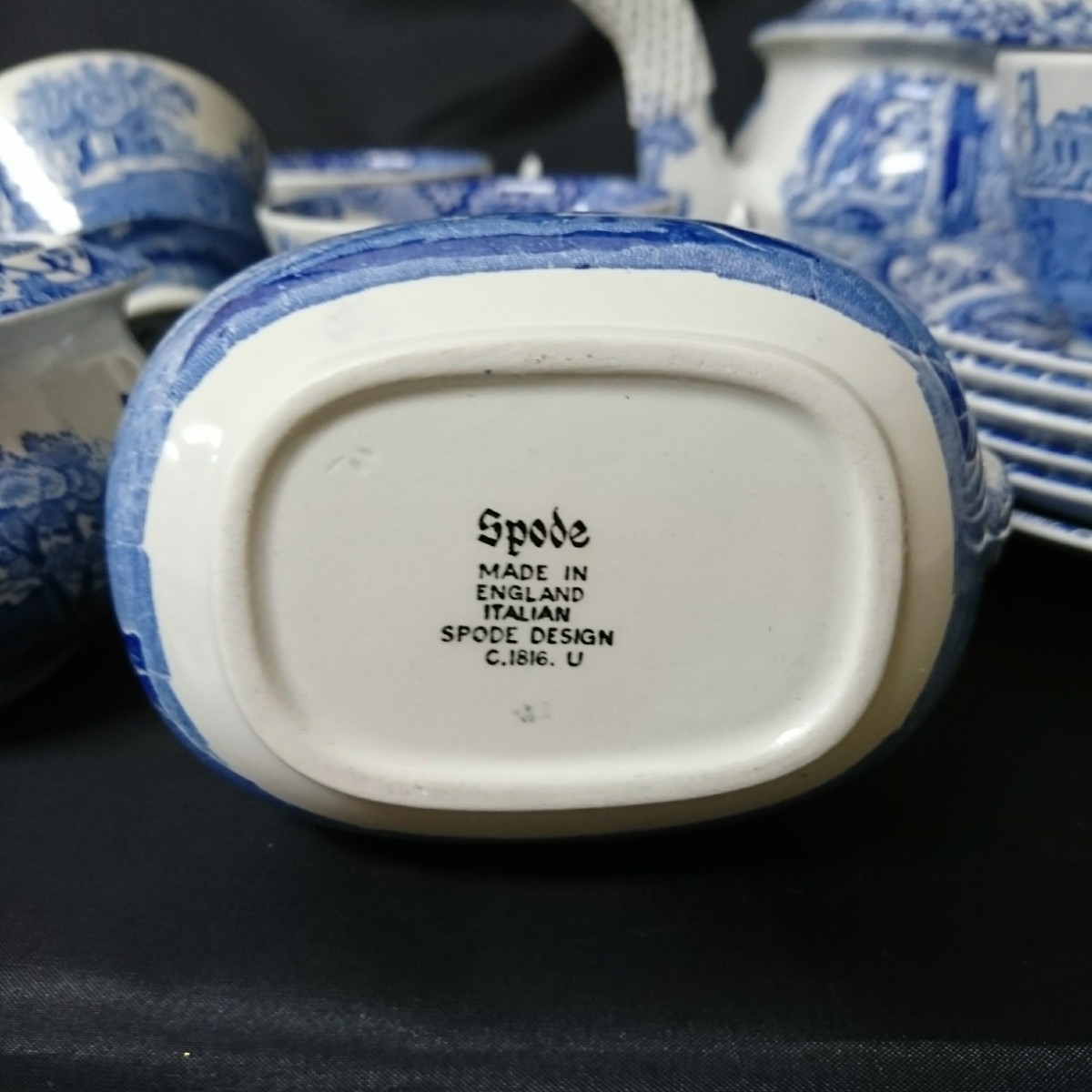 未使用保管品 スポード ブルーイタリアン ティーセット 元箱なし Spode カップ ソーサー クリーマー ポット シュガーポット_画像3