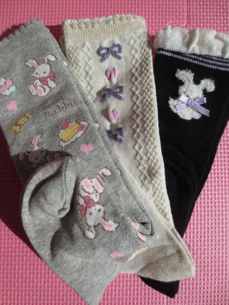  new goods 3 pair collection knee-high socks ... gray black ribbon 15cm 16cm 17cm 18cm 19cm 20cm child girl child care . kindergarten elementary school student socks set free shipping 