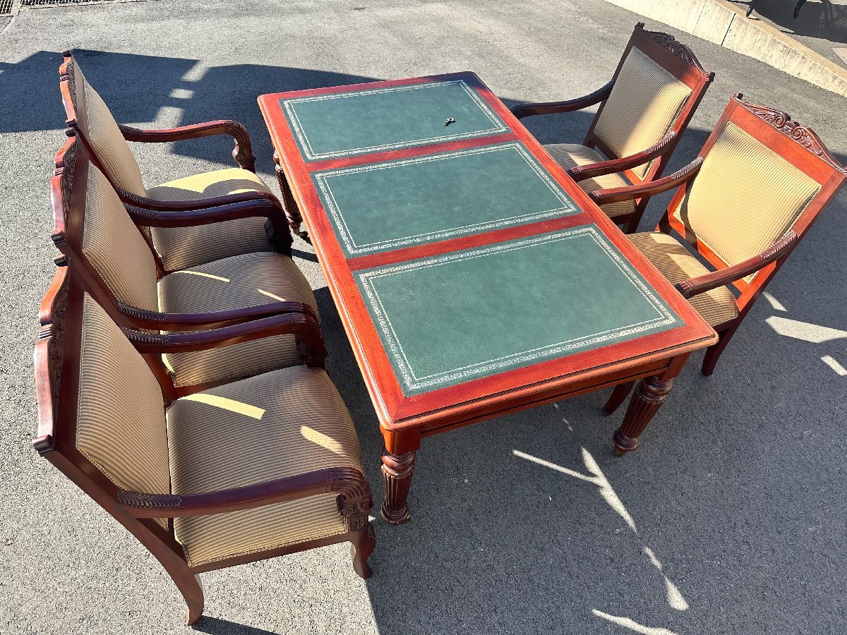 used 英国 イギリス アンティーク家具 ヴィンテージ マホガニー材? ダイニングテーブル 椅子5脚 真鍮キャスター付 静岡県裾野市