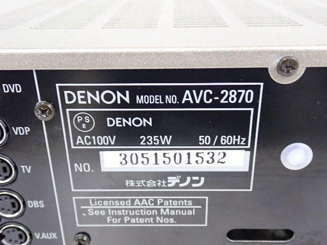 DENON デノン/デンオン AVC-2870 AVアンプ リモコン/説明書付 ∴ 6C14F-3_画像5