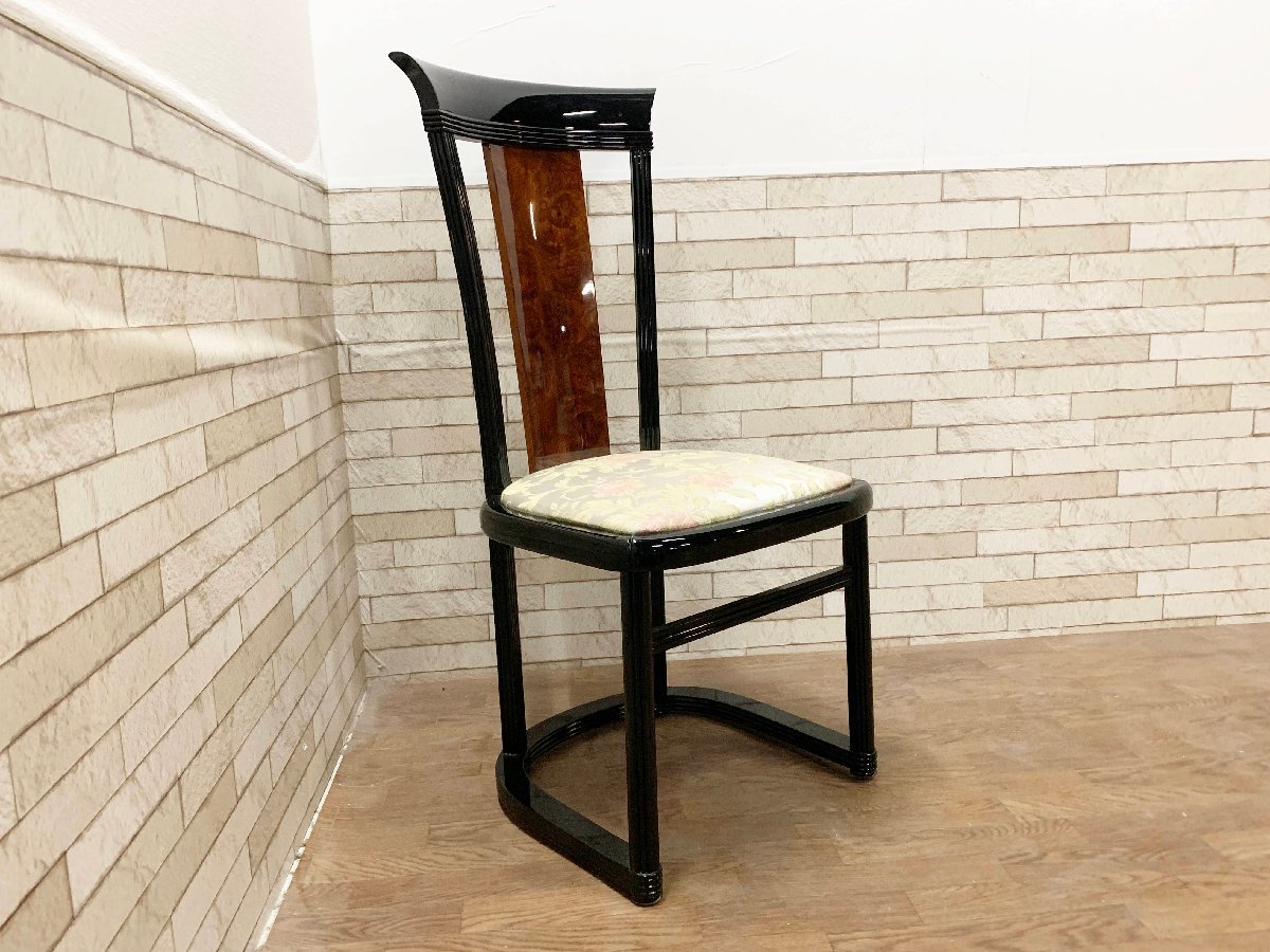 イタリアンクラシック玉杢ダイニングチェア ２脚セット 食卓椅子 アームレス ハイバック ファブリック 木製 イス
