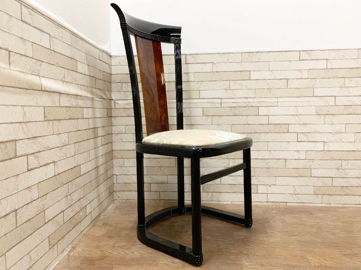 イタリアンクラシック玉杢ダイニングチェア ２脚セット 食卓椅子 アームレス ハイバック ファブリック 木製 イス