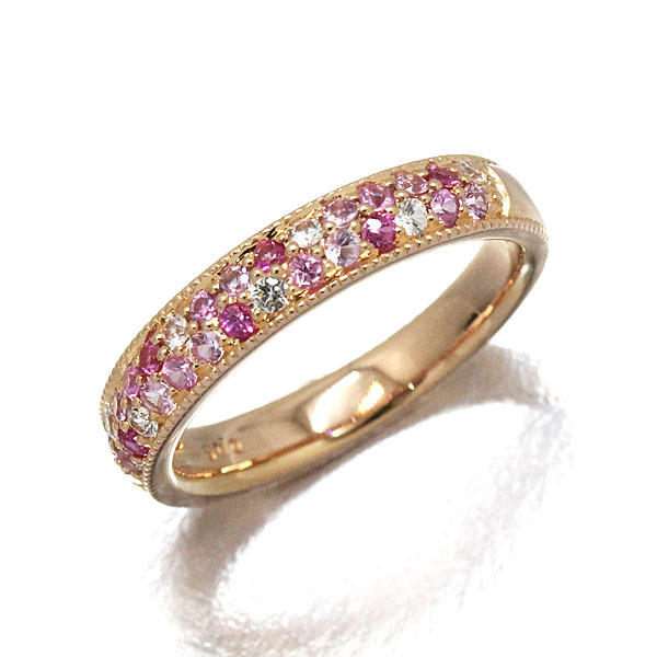 K18PG pink sapphire white sapphire ring S0.45ct 10 number pink gold 750 gem gift woman present birthstone 9 month 