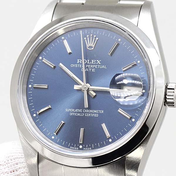 ロレックス ROLEX オイスターパーペチュアル デイト 15200 ブルー文字盤 P番 SS メンズ腕時計 自動巻き 34mm 男性 紳士 ビジネスマン_画像9