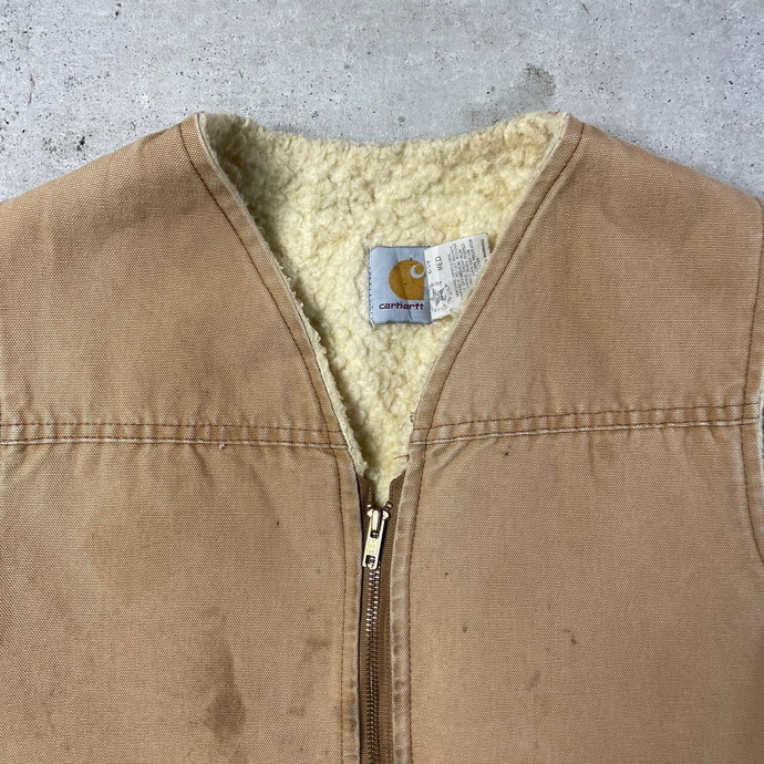 80年代 Carhartt カーハート ダック地 ノーカラー ワークベスト ボアベスト メンズM_画像2