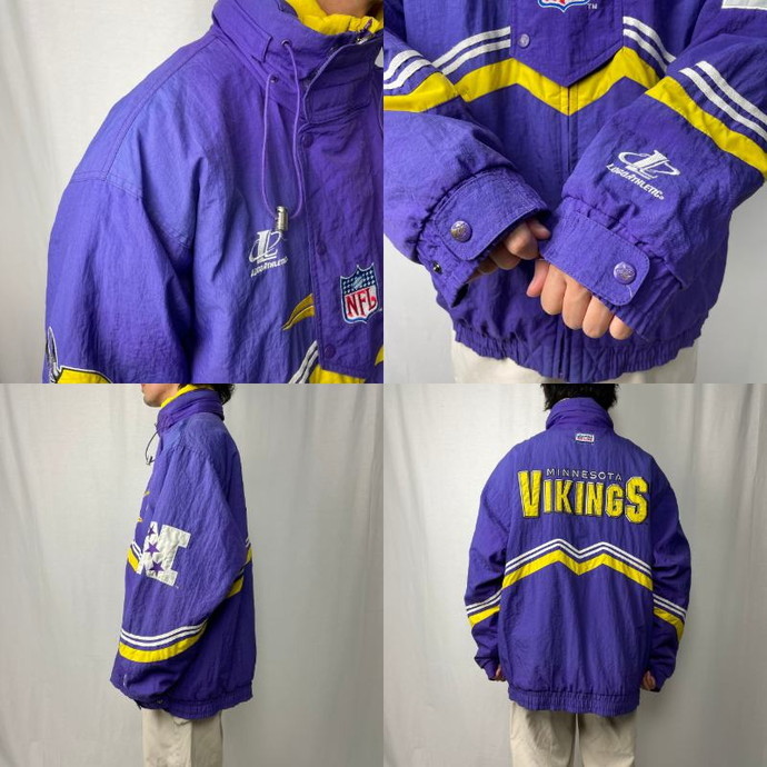 90年代 NFL PRO LINE LOGO ATHLETIC 中綿 ナイロンジャケット ミネソタ・ヴァイキングス チームロゴ刺繍 メンズXL相当_画像9
