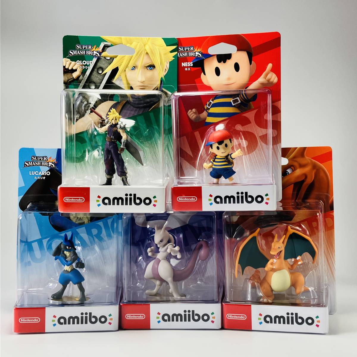 5種セット新品 amiibo アミーボ 大乱闘スマッシュブラザーズシリーズ クラウド ネス ルカリオ ミュウツー リザードン Nintendo Switch_画像1