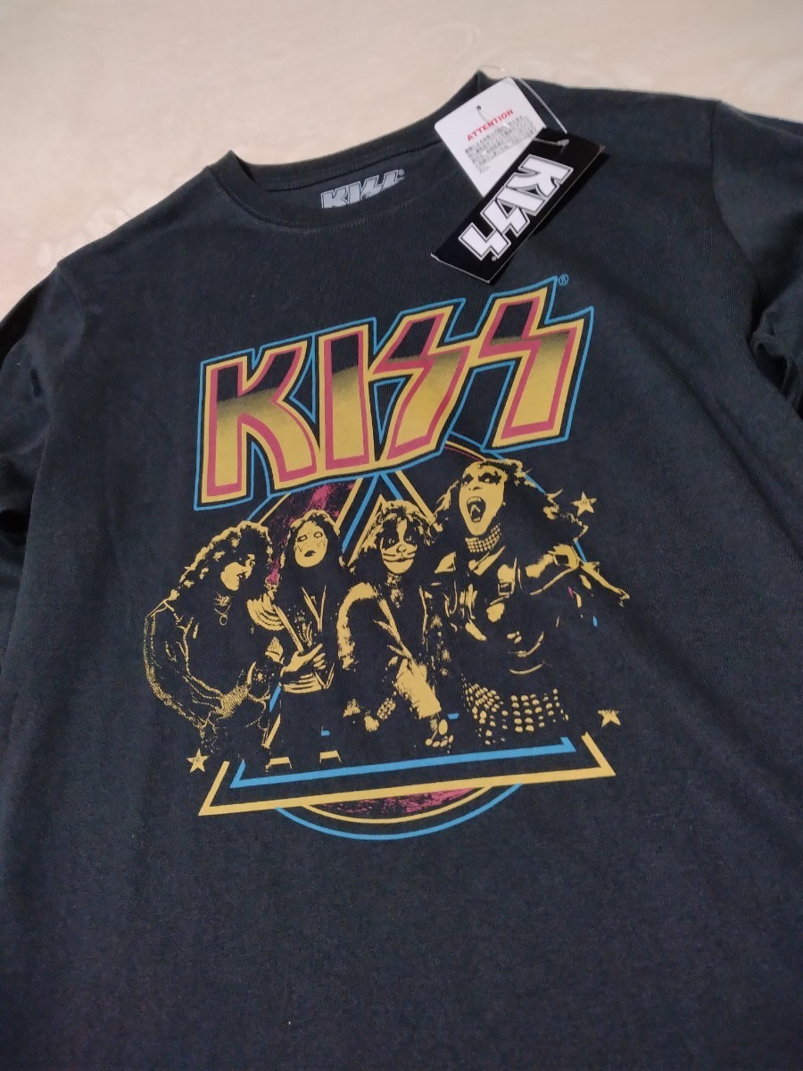 KISS USA アメリカ 新品 未使用 ロックT バンT 長袖 シャツ カットソー ブラック 黒 ロンT メンズ M ロックバンド キス 丸首の画像2