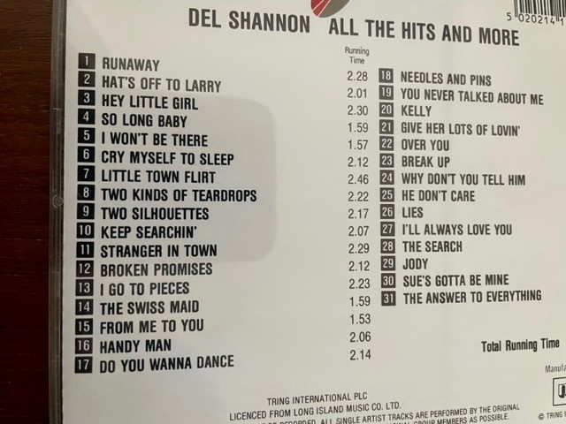 Del Shannon★デル・シャノン 31曲ベスト ALL THE HITS AND MORE／ラナウェイ、他_画像3