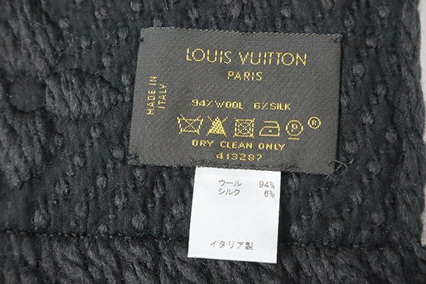 美品 LOUIS VUITTON ◆ マフラー エシャルプ ロゴマニア モノグラム 黒 ウール/シルク ストール ルイヴィトン 箱付 ◆G117_画像6