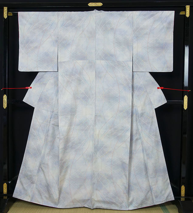 白大島紬 袷のきもの しつけ糸付き未使用 暈し模様 幾何学柄 正絹 10912