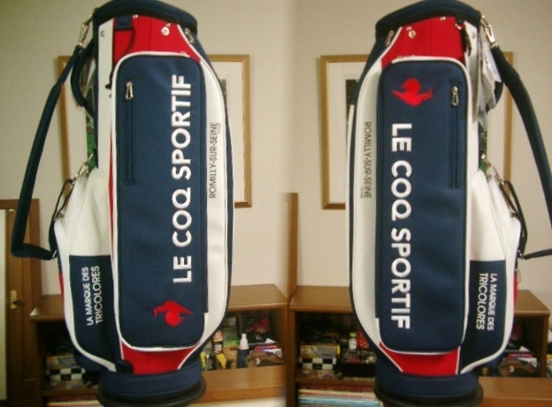 未使用　ルコック　スポルティフ　レディース　両サイド・ビッグポケット　合繊素材　紺白赤　ゴルフバッグ