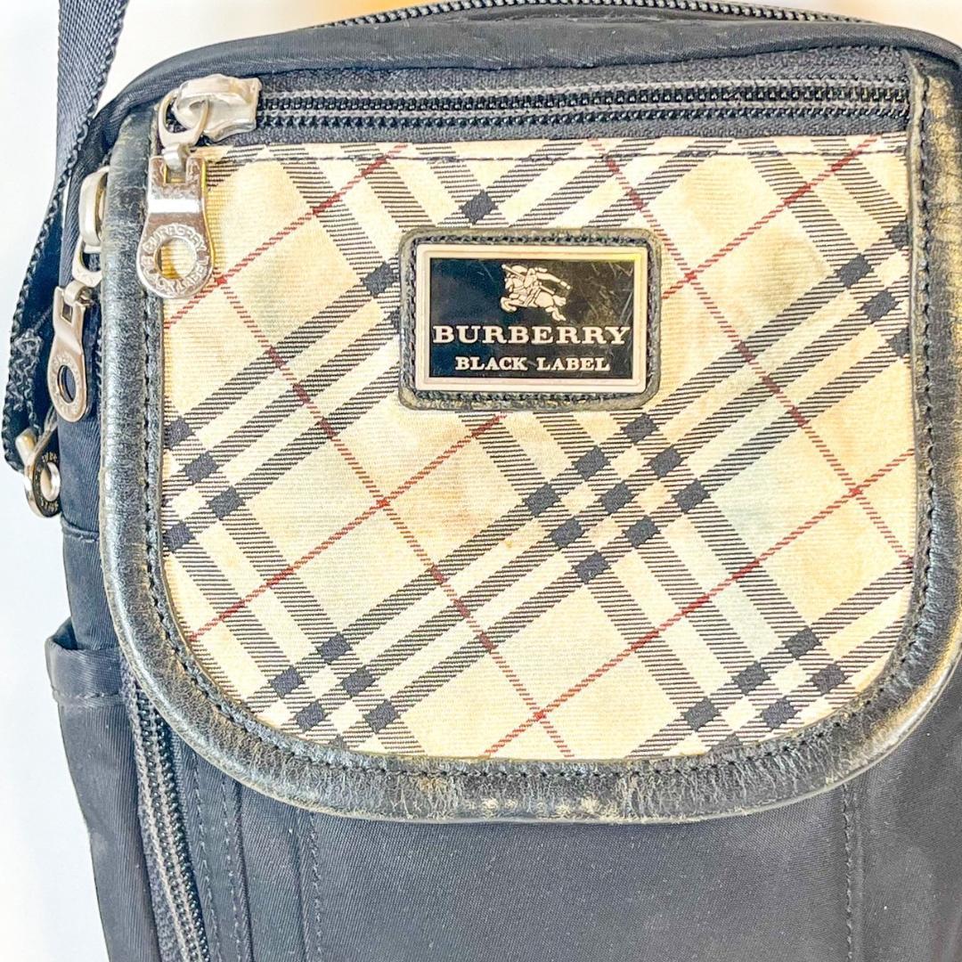 バーバリー クロスボディバッグ ショルダーバッグ ロゴ ヴィンテージ チェック ブラック 黒 ベージュ レザー Burberry_画像4