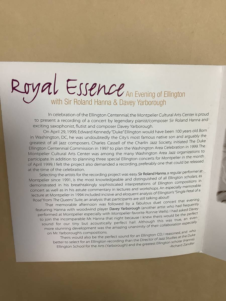 送料無料 SIR ROLAND HANNA & DAVEY YARBOROUGH「ROYAL ESSENCE 〜 AN EVENING OF ELLINGTON」輸入盤_画像3