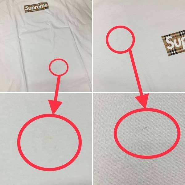 ｔ)シュプリーム Supreme×バーバリー Burberry Box Logo Tee ボックスロゴ Tシャツ 半袖 XLサイズ 白 コットン 中古 ※シミ/汚れ有り_画像6