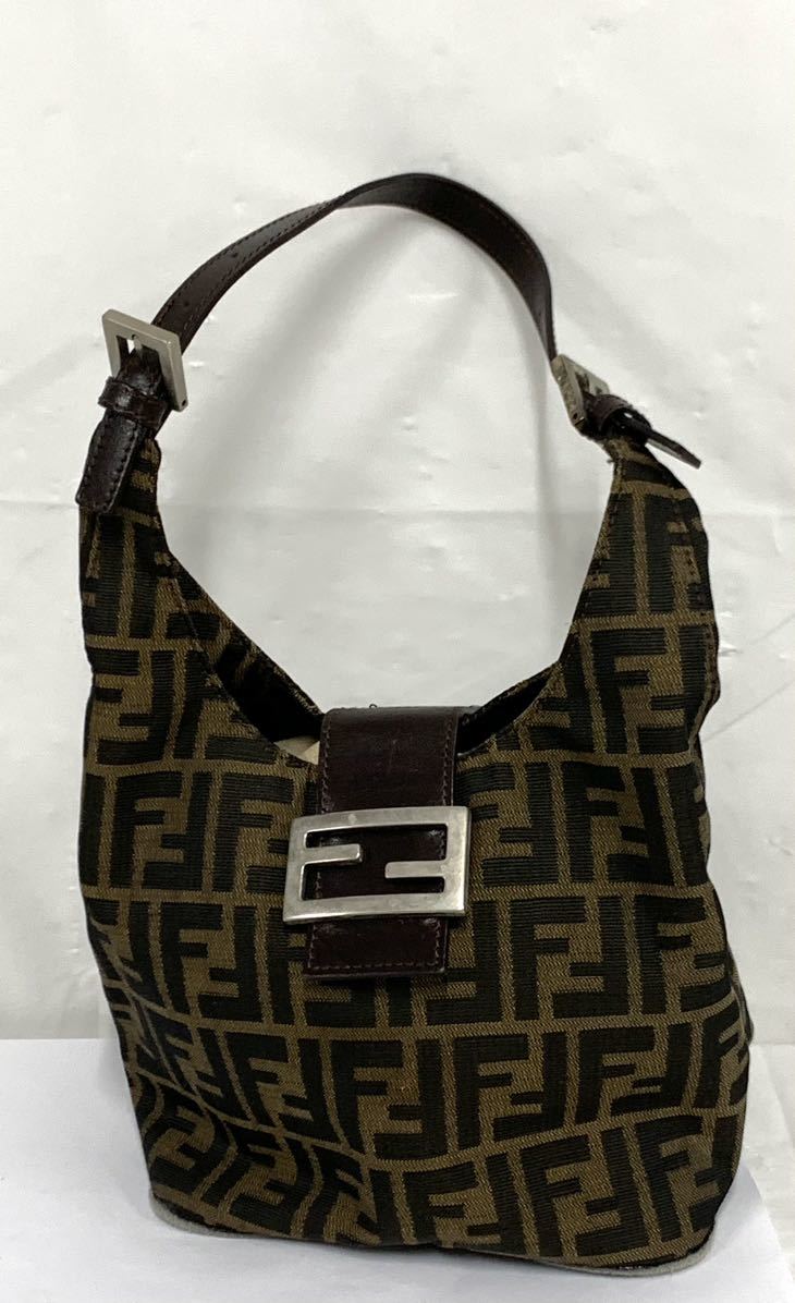 FENDI フェンディ ズッカ柄 ショルダーバッグ 2348 26686-008 ブラウン×シルバー金具 レディース 現状品 カyg_画像1