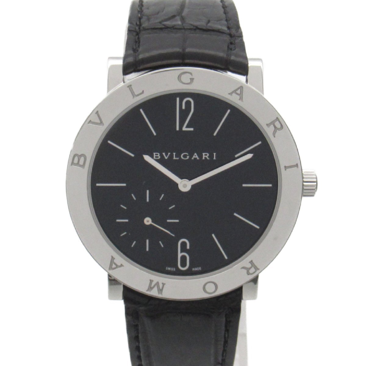 BVLGARI ブルガリ 腕時計 ローマフィニッシモ 腕時計 ウォッチ ブラック系 ステンレススチール レザーベルト クロコダイル 中古 メンズ