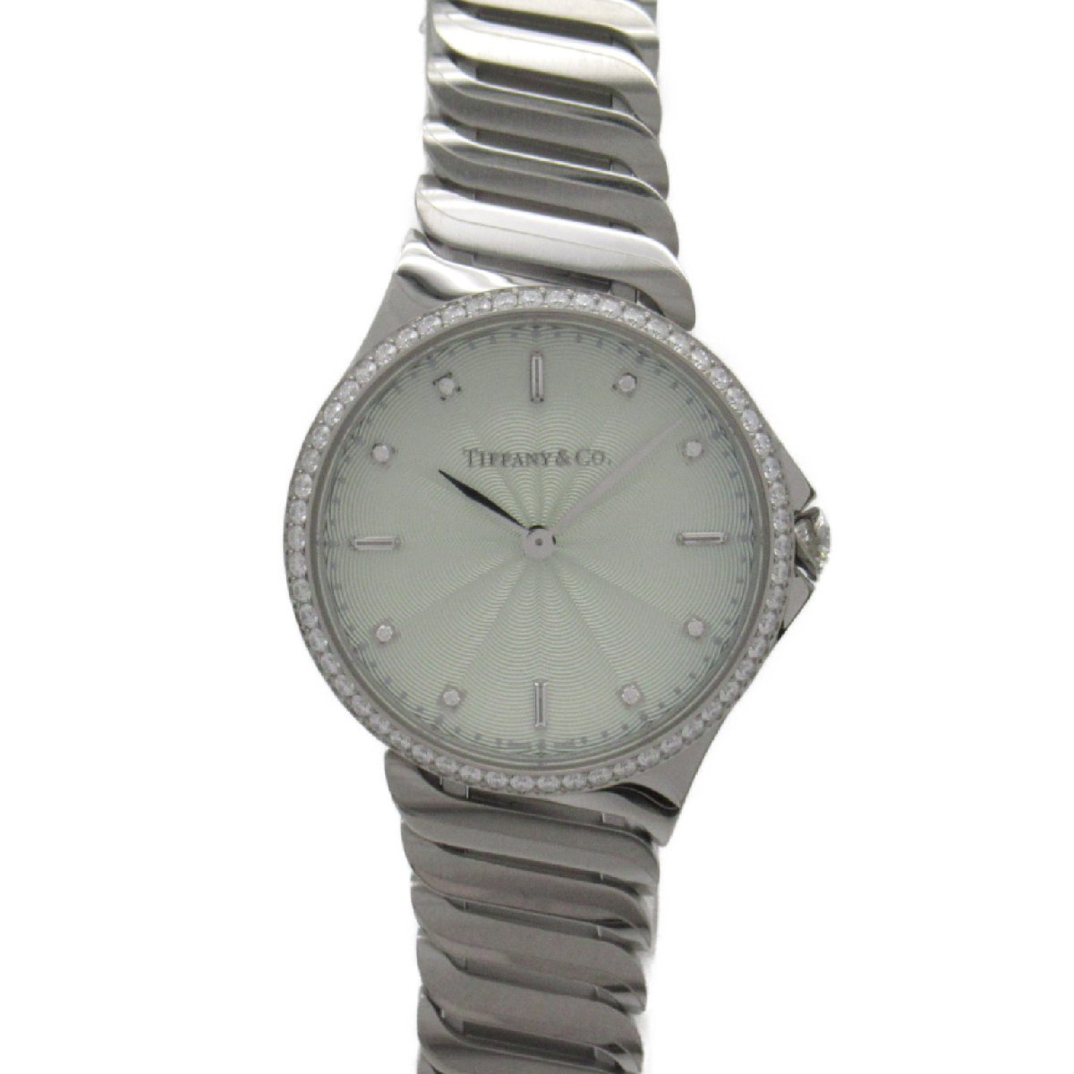 TIFFANY＆CO ティファニー 腕時計 メトロ ダイヤベゼル 腕時計 ウォッチ グリーン系 ステンレススチール ダイヤモンド 中古 レディース
